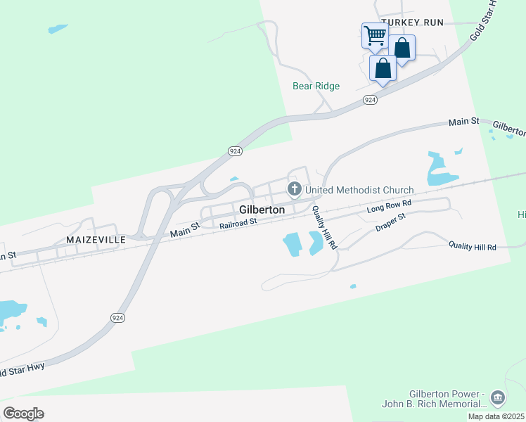 map of restaurants, bars, coffee shops, grocery stores, and more near 224 Main Street in Gilberton