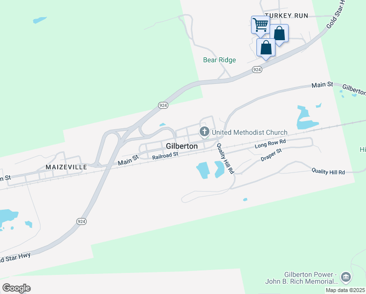 map of restaurants, bars, coffee shops, grocery stores, and more near 222 Main Street in Gilberton