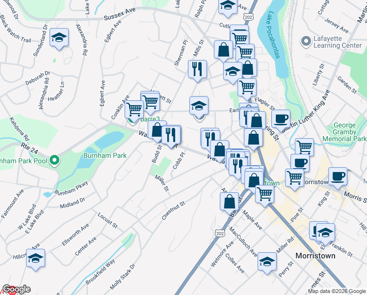 map of restaurants, bars, coffee shops, grocery stores, and more near 115 County Highway 510 in Morristown