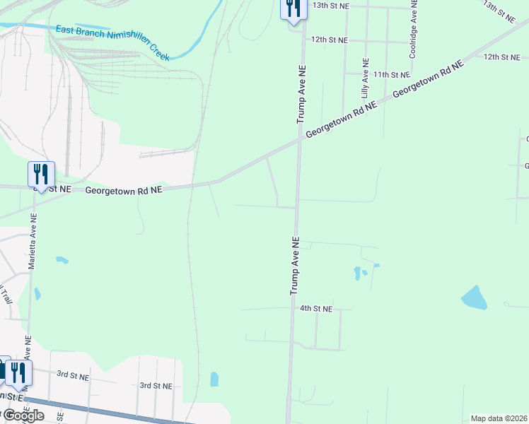 map of restaurants, bars, coffee shops, grocery stores, and more near 3931 Euclid Street Northeast in Canton