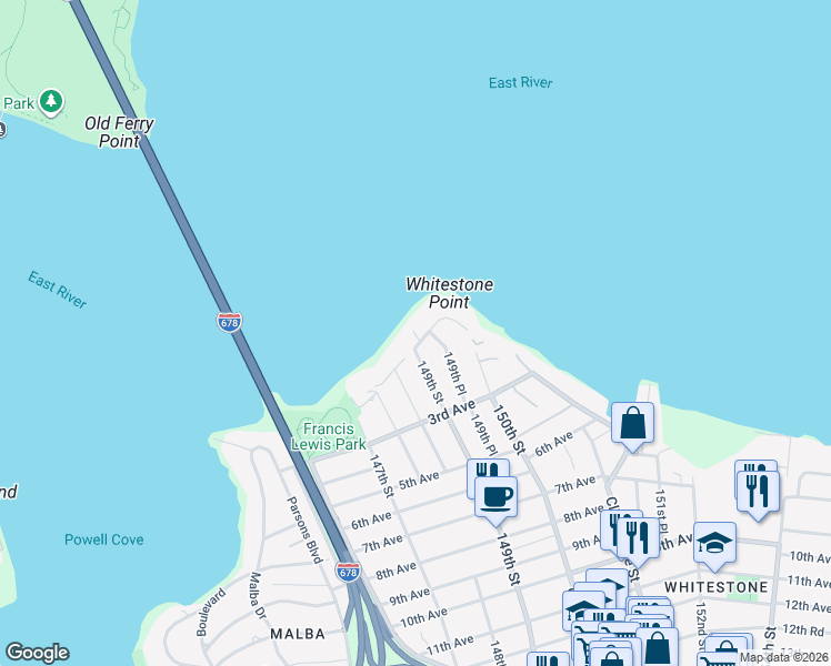 map of restaurants, bars, coffee shops, grocery stores, and more near 27 2nd Avenue in Queens