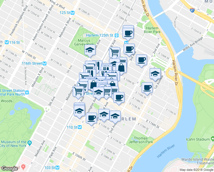 map of restaurants, bars, coffee shops, grocery stores, and more near in New York