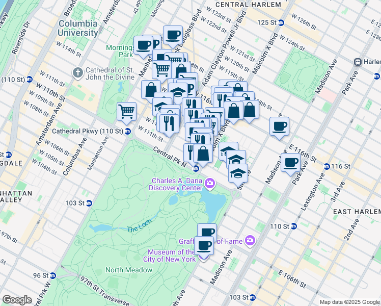 map of restaurants, bars, coffee shops, grocery stores, and more near in New York