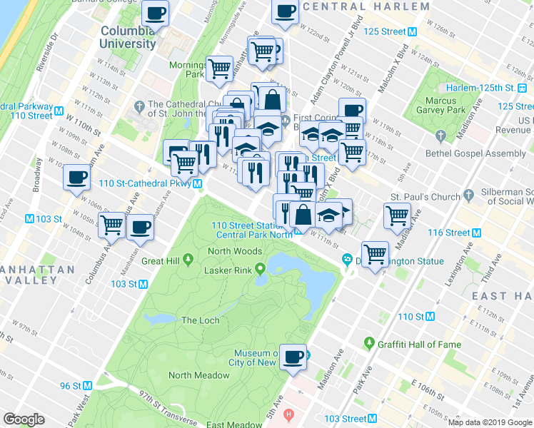 map of restaurants, bars, coffee shops, grocery stores, and more near in New York