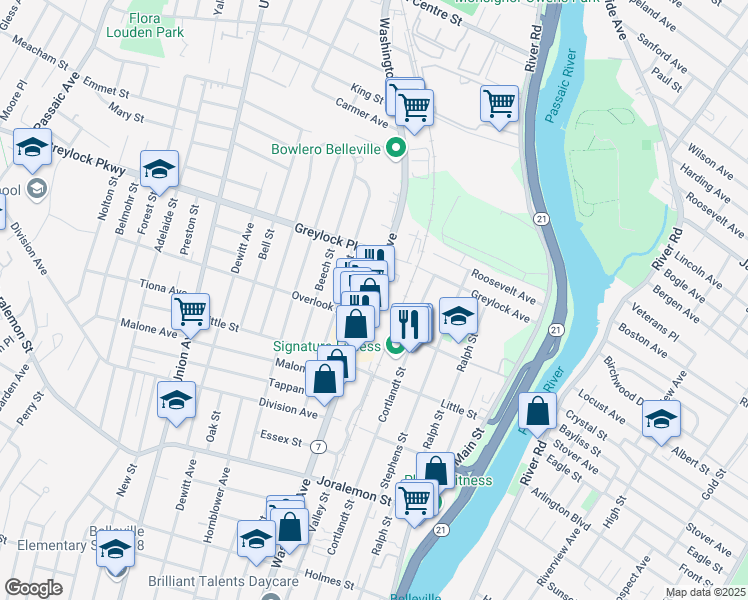 map of restaurants, bars, coffee shops, grocery stores, and more near 568 Washington Avenue in Belleville