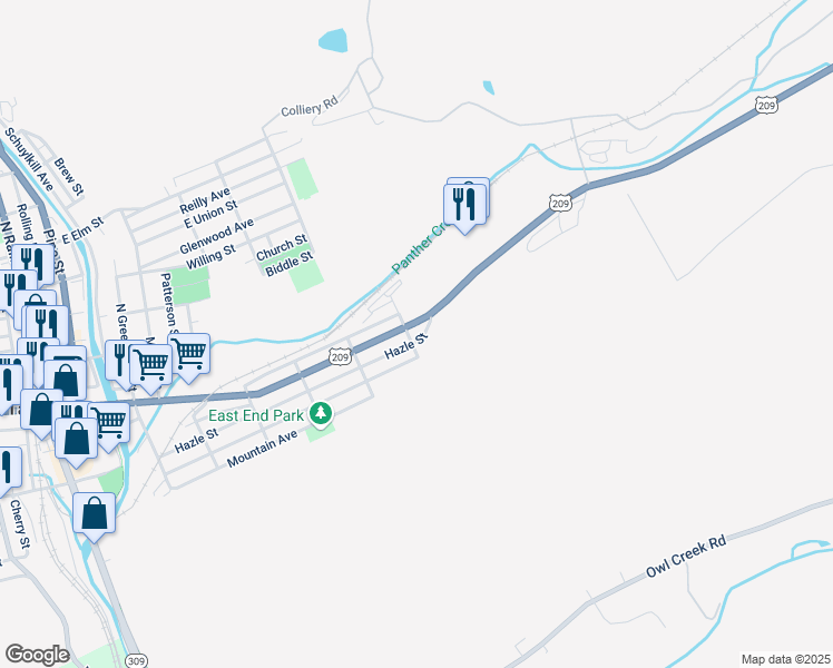 map of restaurants, bars, coffee shops, grocery stores, and more near 806 East Broad Street in Tamaqua