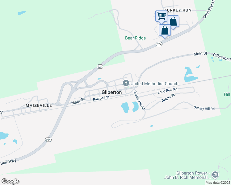 map of restaurants, bars, coffee shops, grocery stores, and more near 224 Main Street in Gilberton