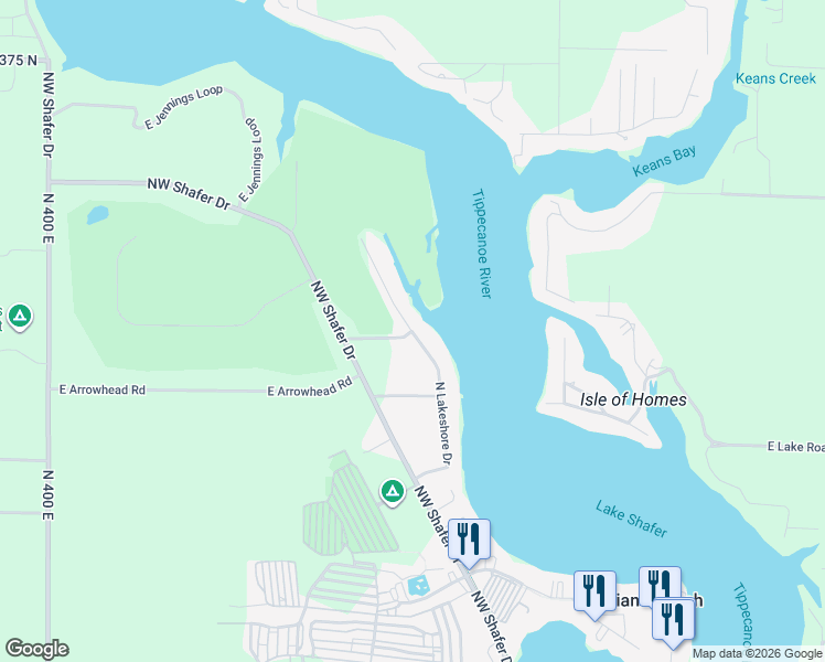 map of restaurants, bars, coffee shops, grocery stores, and more near 3318 North Lakeshore Drive in Monticello