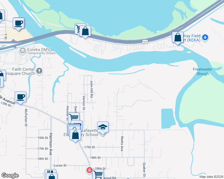 map of restaurants, bars, coffee shops, grocery stores, and more near 1188 Lincoln Street in Eureka