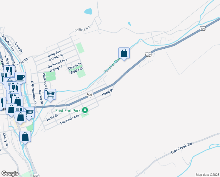map of restaurants, bars, coffee shops, grocery stores, and more near 806 East Broad Street in Tamaqua