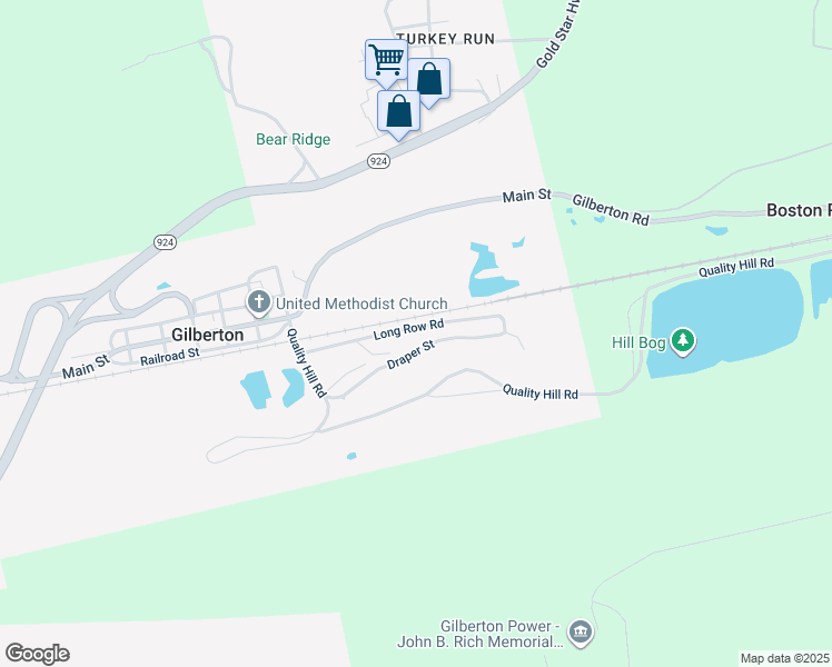 map of restaurants, bars, coffee shops, grocery stores, and more near 134 Long Row Road in Gilberton