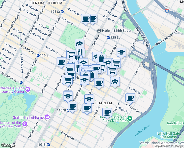 map of restaurants, bars, coffee shops, grocery stores, and more near in New York