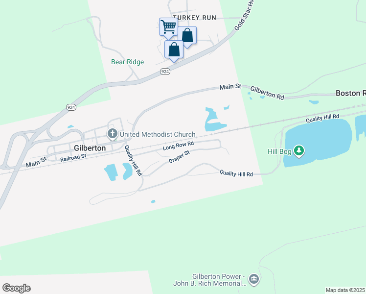 map of restaurants, bars, coffee shops, grocery stores, and more near 134 Long Row Road in Gilberton