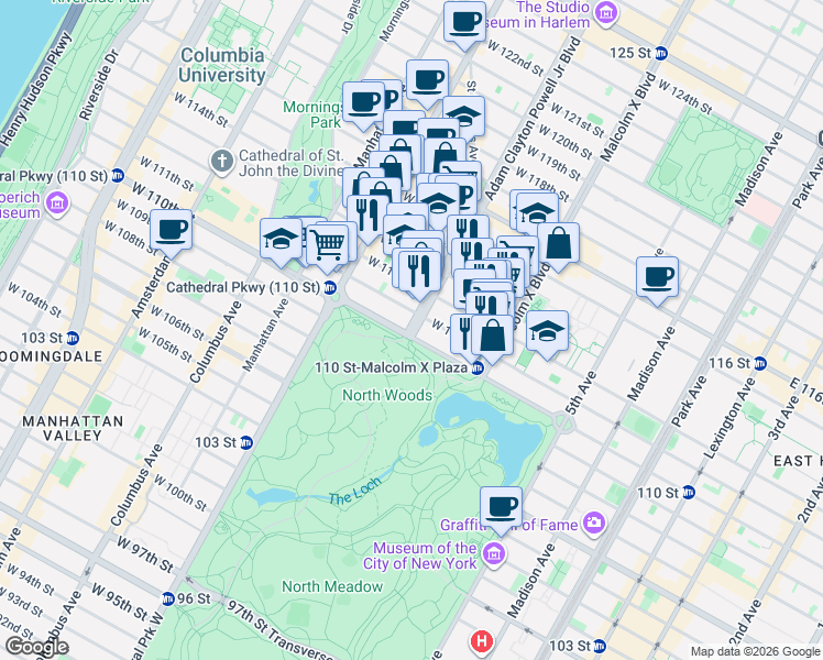 map of restaurants, bars, coffee shops, grocery stores, and more near in New York