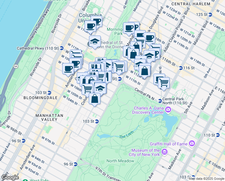 map of restaurants, bars, coffee shops, grocery stores, and more near in New York