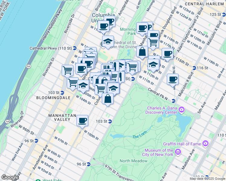 map of restaurants, bars, coffee shops, grocery stores, and more near in New York