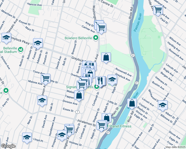 map of restaurants, bars, coffee shops, grocery stores, and more near 568 Washington Avenue in Belleville