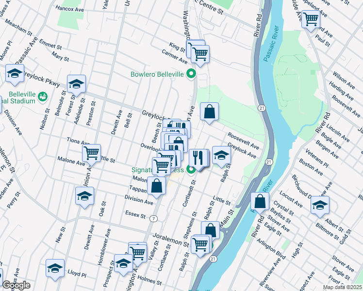 map of restaurants, bars, coffee shops, grocery stores, and more near 568 Washington Avenue in Belleville