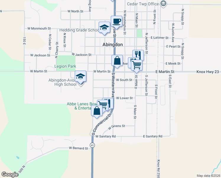 map of restaurants, bars, coffee shops, grocery stores, and more near 201-299 S Western Ave in Abingdon