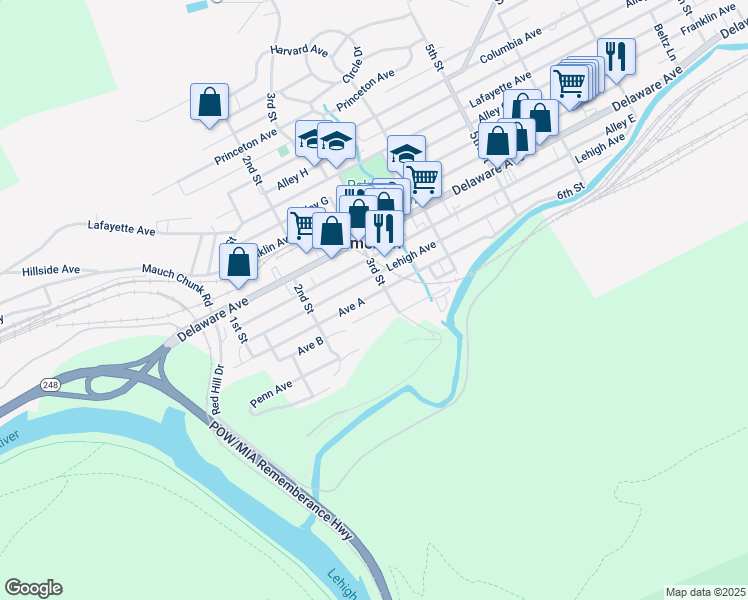 map of restaurants, bars, coffee shops, grocery stores, and more near 272 Avenue A in Palmerton