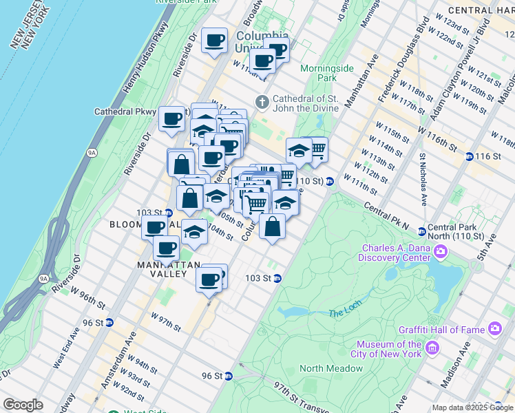 map of restaurants, bars, coffee shops, grocery stores, and more near 946 Columbus Avenue in New York