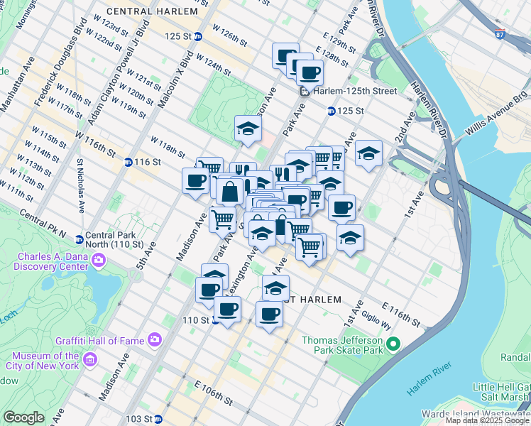 map of restaurants, bars, coffee shops, grocery stores, and more near in New York