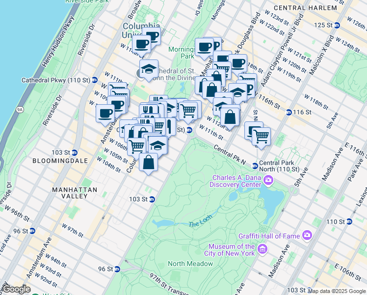 map of restaurants, bars, coffee shops, grocery stores, and more near in New York