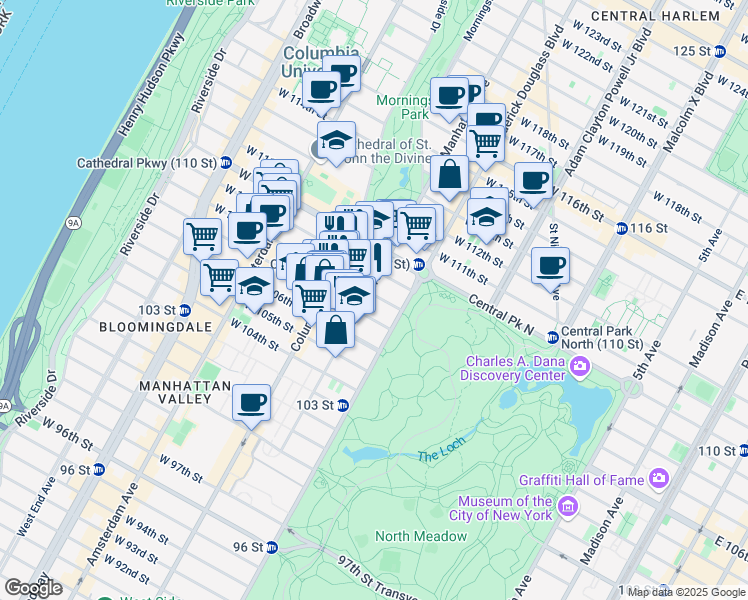 map of restaurants, bars, coffee shops, grocery stores, and more near in New York