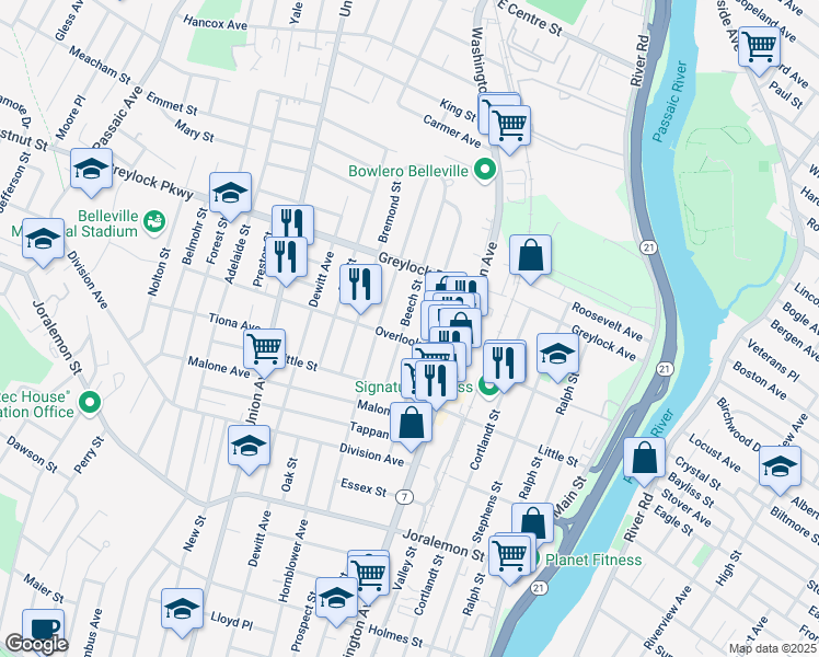 map of restaurants, bars, coffee shops, grocery stores, and more near 60 Beech Street in Belleville