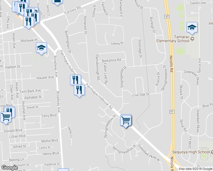 map of restaurants, bars, coffee shops, grocery stores, and more near 49 Gainsborough Road in Holbrook