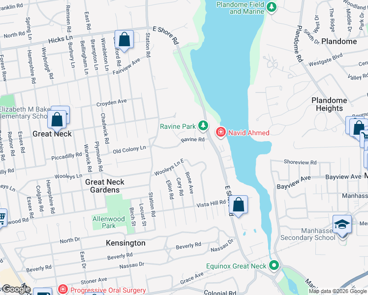 map of restaurants, bars, coffee shops, grocery stores, and more near 11 Ravine Road in Great Neck