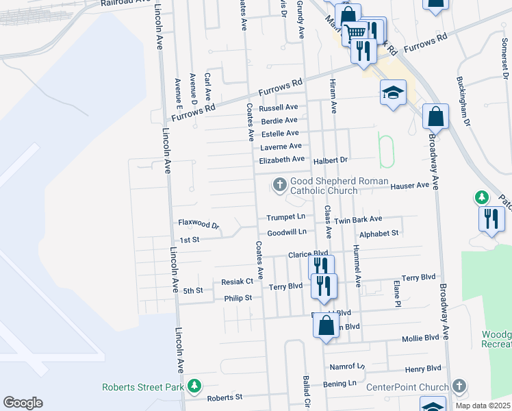 map of restaurants, bars, coffee shops, grocery stores, and more near 316 Shelby Avenue in Holbrook