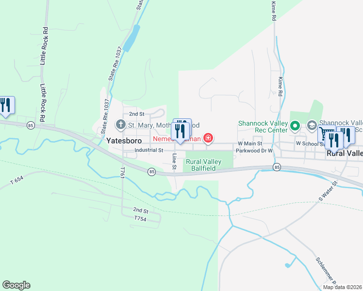 map of restaurants, bars, coffee shops, grocery stores, and more near 106 Main Street in Ford City