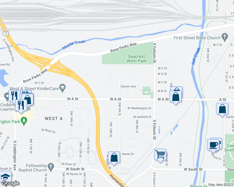 map of restaurants, bars, coffee shops, grocery stores, and more near 1305 Trimble Street in Lincoln