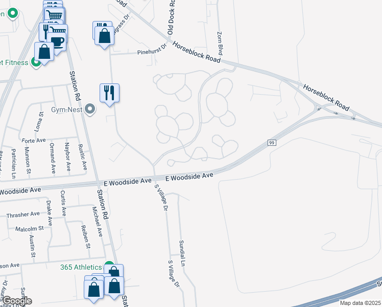 map of restaurants, bars, coffee shops, grocery stores, and more near 1208 Orchid Circle in North Bellport