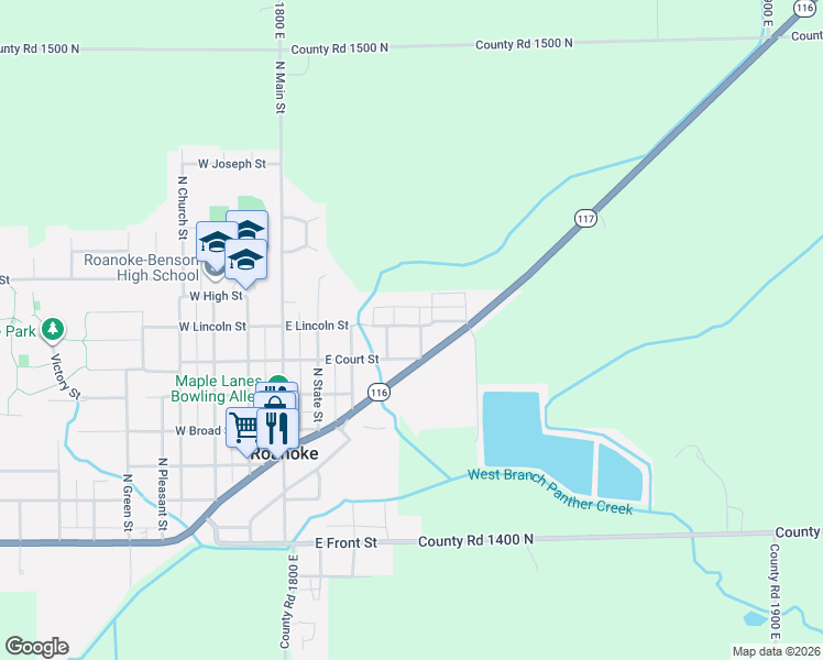 map of restaurants, bars, coffee shops, grocery stores, and more near Lincoln Street in Roanoke