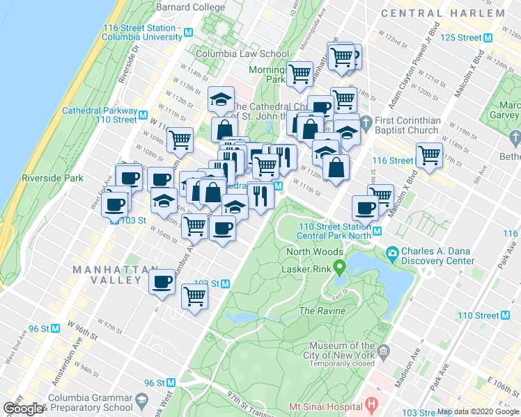 map of restaurants, bars, coffee shops, grocery stores, and more near in New York