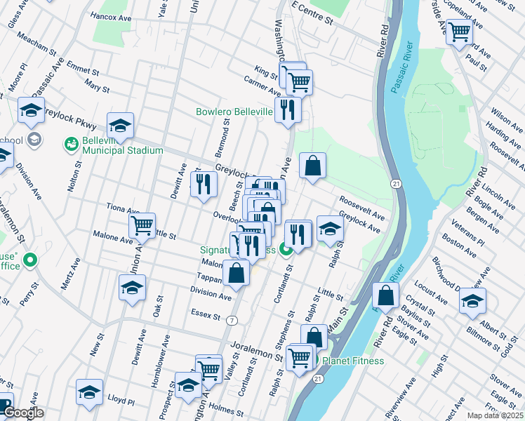 map of restaurants, bars, coffee shops, grocery stores, and more near 128 Floyd Street in Belleville
