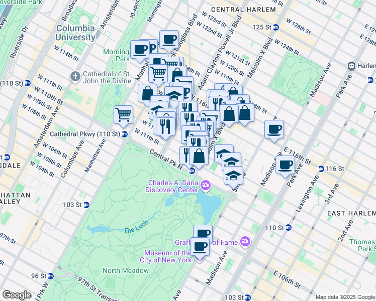 map of restaurants, bars, coffee shops, grocery stores, and more near in New York
