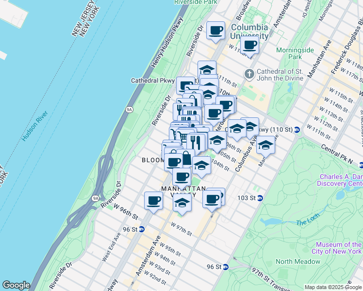 map of restaurants, bars, coffee shops, grocery stores, and more near in New York