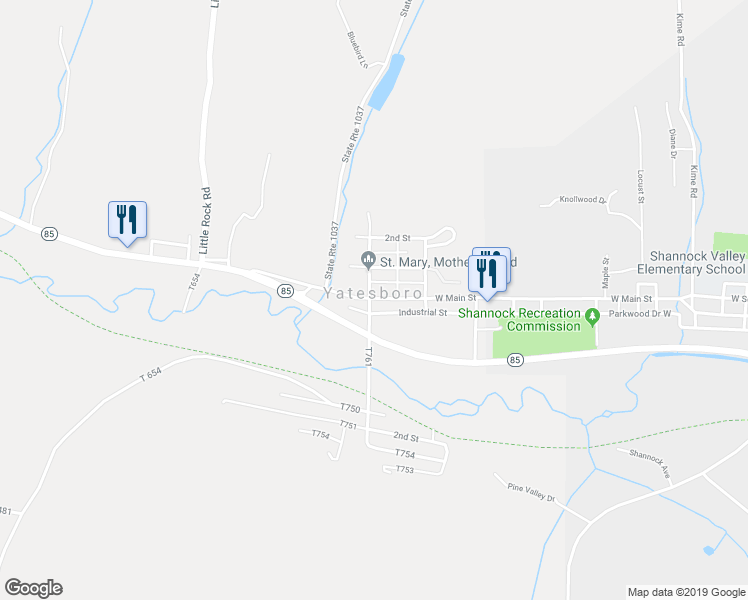 map of restaurants, bars, coffee shops, grocery stores, and more near in Yatesboro