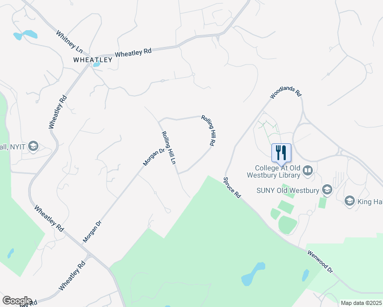 map of restaurants, bars, coffee shops, grocery stores, and more near 3 Rolling Hill Road in Old Westbury