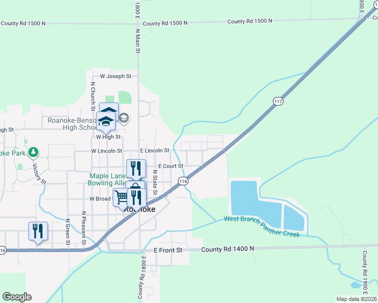 map of restaurants, bars, coffee shops, grocery stores, and more near Lincoln St in Roanoke