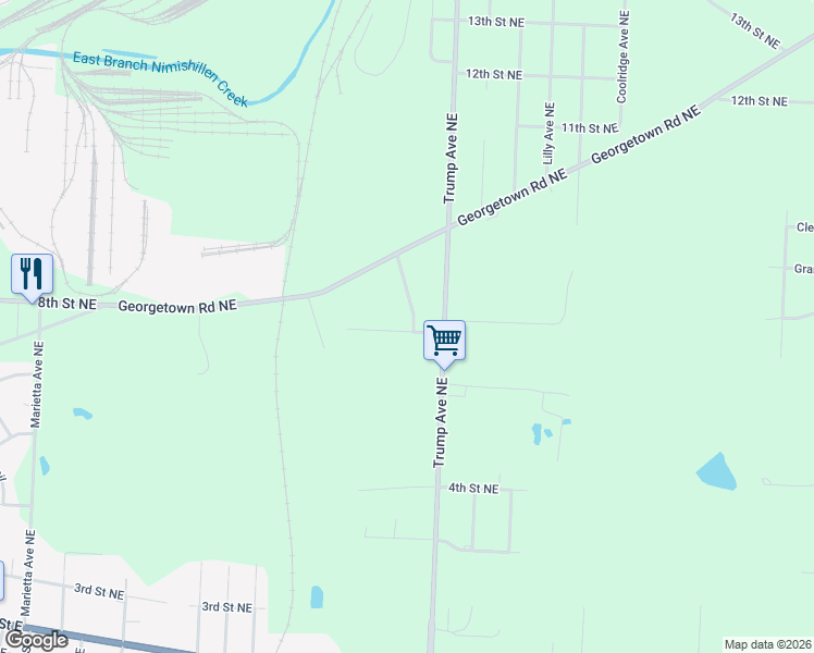 map of restaurants, bars, coffee shops, grocery stores, and more near 3931 Euclid Street Northeast in Canton