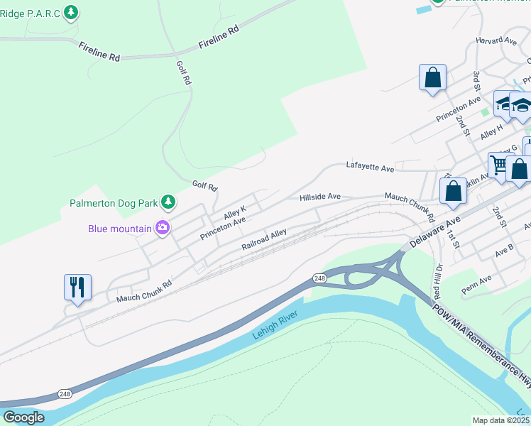 map of restaurants, bars, coffee shops, grocery stores, and more near 718 Princeton Avenue in Palmerton