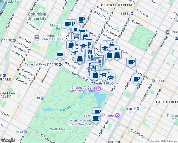 map of restaurants, bars, coffee shops, grocery stores, and more near in New York