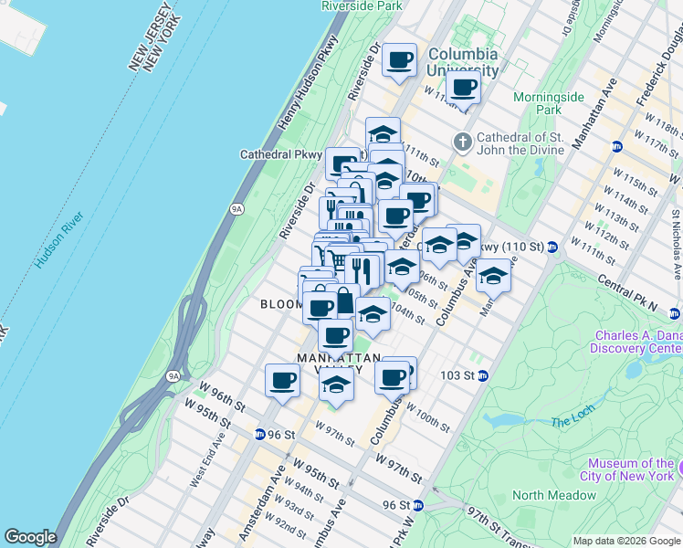 map of restaurants, bars, coffee shops, grocery stores, and more near in New York