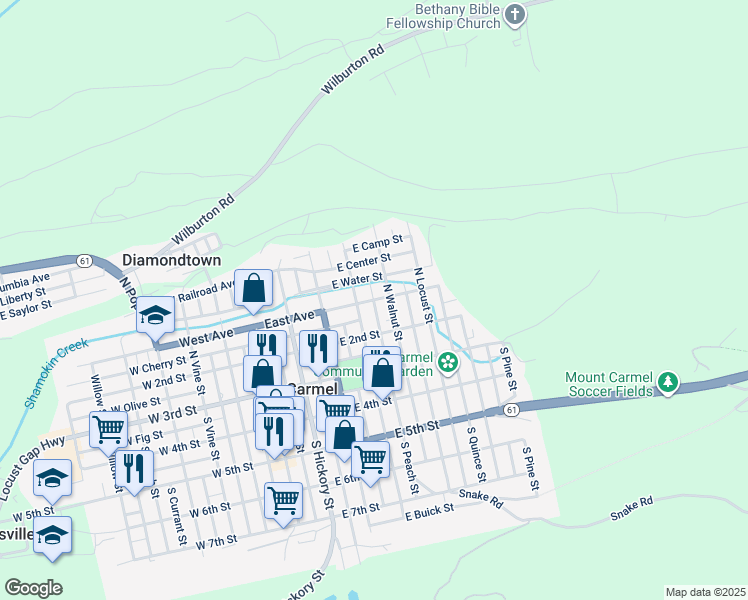 map of restaurants, bars, coffee shops, grocery stores, and more near 331 East Avenue in Mount Carmel