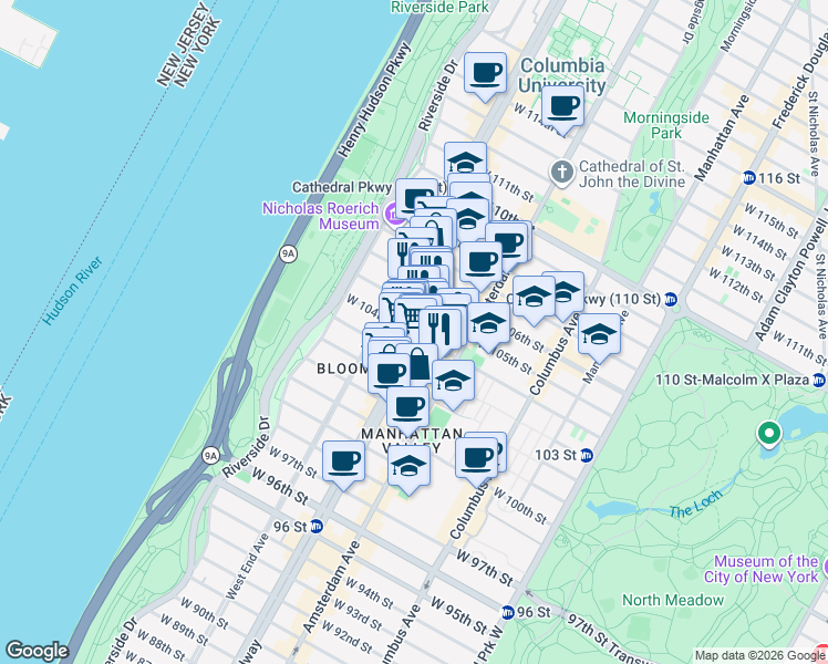 map of restaurants, bars, coffee shops, grocery stores, and more near in New York