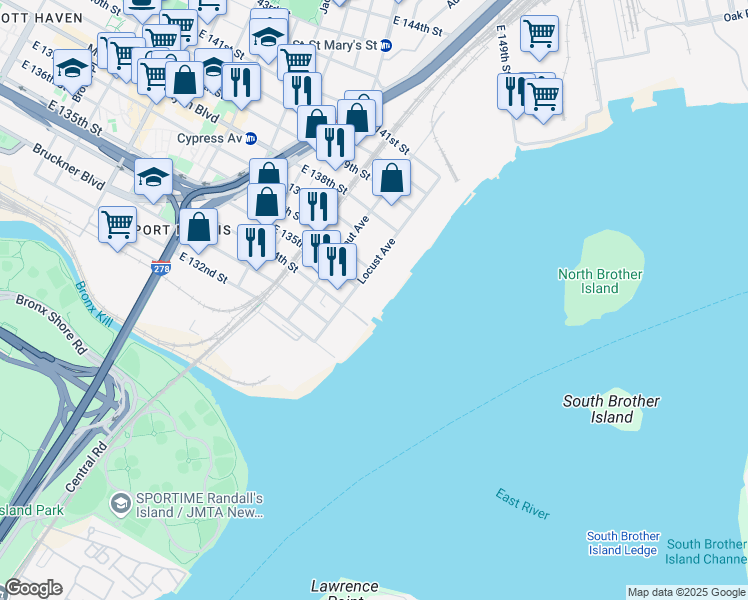 map of restaurants, bars, coffee shops, grocery stores, and more near 164 Locust Ave in Bronx